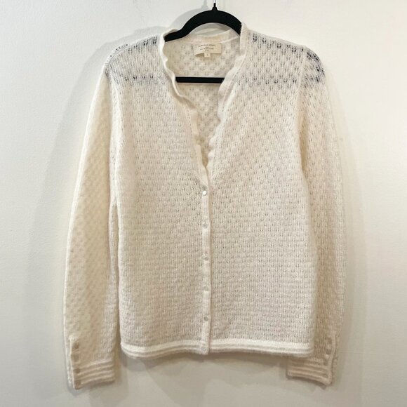 EUC Sézane Saphia Wool Mohair Pointelle Cardigan Ecru Large - Picture 3 of 7